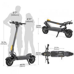 Składana hulajnoga elektryczna Ausom F1 Max, silnik 2*1400W, bateria 60V 20,8Ah, opony 10x3,0 cali, maks. prędkość 72 km/h